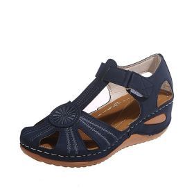 Wedge Heel Cutout Women's Sandals (Color: Navy, size: 8)