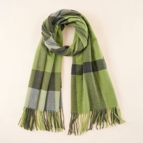 Scarf female autumn and winter Korean version fashion warm striped plaid student ins Japanese and Korean couple tassel scarf (Color: Green)