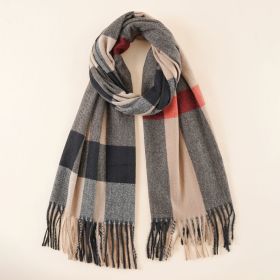 Scarf female autumn and winter Korean version fashion warm striped plaid student ins Japanese and Korean couple tassel scarf (Color: black grey)