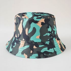 Double-sided fisherman hat new summer sun hat women's casual fashion trendy foldable camouflage pot hat (Color: lake green)