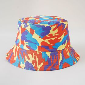 Double-sided fisherman hat new summer sun hat women's casual fashion trendy foldable camouflage pot hat (Color: Red)