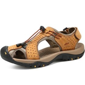 Men Summer Sandal Cow Leather Hiking Sandal Man Beach Sandal Outdoor Casual Shoe High Quality Leather Aqua Shoes Plus Size 46 (Color: Camel, size: 41)