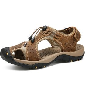 Men Summer Sandal Cow Leather Hiking Sandal Man Beach Sandal Outdoor Casual Shoe High Quality Leather Aqua Shoes Plus Size 46 (Color: Brown, size: 42)