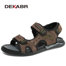 DEKABR Men's Summer New Genuine Leather Sandals Men's Casual Beach Shoes Outdoor Original Design Brand Walking Shoes Size 38~46 (Color: Dark brown, size: 10)