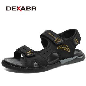 DEKABR Men's Summer New Genuine Leather Sandals Men's Casual Beach Shoes Outdoor Original Design Brand Walking Shoes Size 38~46 (Color: Black, size: 11)