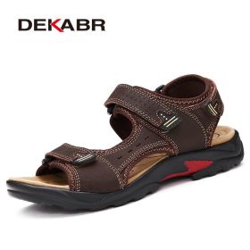 DEKABR Top Quality Sandal Men Sandals Summer Genuine Leather Sandals Men Outdoor Shoes Men Leather Shoes Big Plus size 46 47 48 (Color: 02 Dark Brown, size: 13)