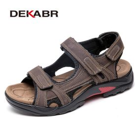 DEKABR Top Quality Sandal Men Sandals Summer Genuine Leather Sandals Men Outdoor Shoes Men Leather Shoes Big Plus size 46 47 48 (Color: 01 Dark Brown, size: 14)