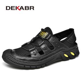 DKEABR Handmade Trending Summer Outdoor Sandals Leisure Breathable Mesh Beach Shoes High Quality Soft Sole Walking Shoes For Men (Color: 01 Black, size: 10)