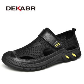 DKEABR Handmade Trending Summer Outdoor Sandals Leisure Breathable Mesh Beach Shoes High Quality Soft Sole Walking Shoes For Men (Color: 02 Black, size: 7.5)