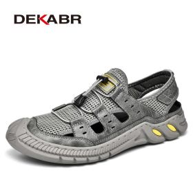 DKEABR Handmade Trending Summer Outdoor Sandals Leisure Breathable Mesh Beach Shoes High Quality Soft Sole Walking Shoes For Men (Color: 01 Gray, size: 8)