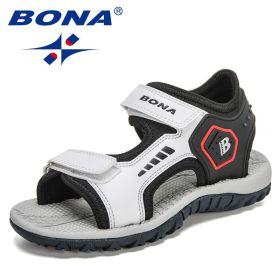 BONA 2021 New Designers Fashion Summer Sandals for Boys Sport Sandals Shoes Teenage Soft Non-Slip Children Shoes Sandalias Comfy (Color: White black, size: 4)