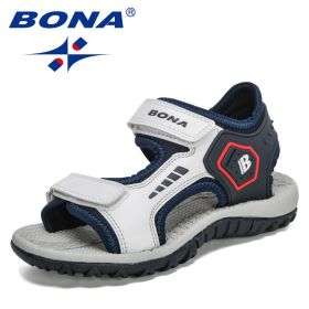 BONA 2021 New Designers Fashion Summer Sandals for Boys Sport Sandals Shoes Teenage Soft Non-Slip Children Shoes Sandalias Comfy (Color: White deep blue, size: 4)