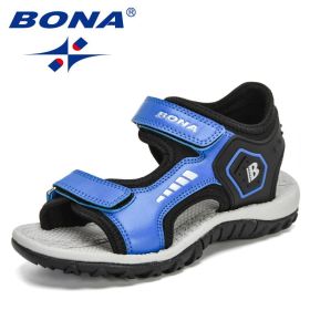 BONA 2021 New Designers Fashion Summer Sandals for Boys Sport Sandals Shoes Teenage Soft Non-Slip Children Shoes Sandalias Comfy (Color: Royal blue black, size: 5.5)