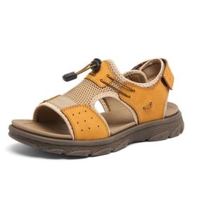 New Summer Breathable Mesh Men Sandals Fashion Roman Sandals Handmade Men Casual Shoes Platform Outdoor Men's Beach Sandals (Color: Yellow, size: 39)