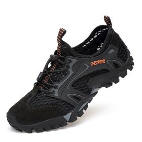 Summer Breathable Men Hiking Shoes Suede + Mesh Outdoor Men Sneakers Climbing Shoes Men Sport Shoes Quick-dry Water Shoes (Color: Black, size: 46)