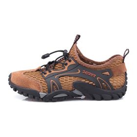 Summer Breathable Men Hiking Shoes Suede + Mesh Outdoor Men Sneakers Climbing Shoes Men Sport Shoes Quick-dry Water Shoes (Color: Brown, size: 38)