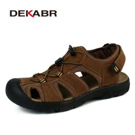 Genuine Leather Summer Shoes Men Sandals Fashion Casual Shoes Male Sandalias Beach Shoes Soft Soles Breathable Men Shoes (Color: Brown, size: 11)