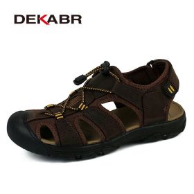 Genuine Leather Summer Shoes Men Sandals Fashion Casual Shoes Male Sandalias Beach Shoes Soft Soles Breathable Men Shoes (Color: Dark brown, size: 7.5)