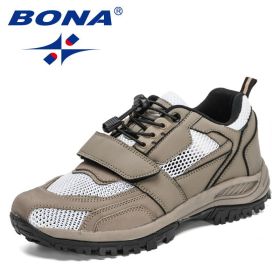 BONA 2022 New Designers Hiking Shoes Autumn Mountaineering Non-slip Footwear Men Trekking Sneakers Mansculino Walking Shoes (Color: Medium grey white, size: 10.5)