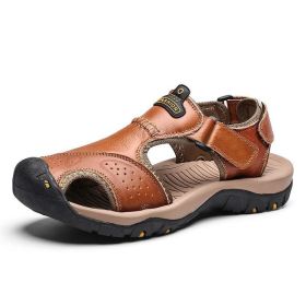 Leather Sandals Men Summer New Large Size Shoes Men Sandalias Outdoor Men's Beach Shoes Fashion Sandals Slippers Big Size 38-47 (Color: 7238 Red brown, size: 45)