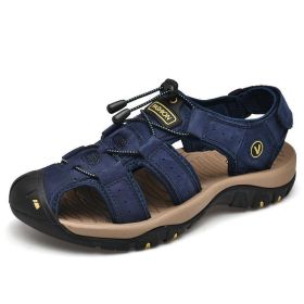 Leather Sandals Men Summer New Large Size Shoes Men Sandalias Outdoor Men's Beach Shoes Fashion Sandals Slippers Big Size 38-47 (Color: 7239 blue, size: 47)