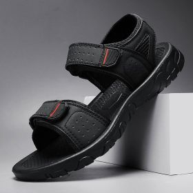 New Summer Leather Men Sandals Fashion Design Breathable Casual Shoes Men Soft Bottom Sneakers Outdoor Beach Sandals Big Size 47 (Color: 03 Black, size: 12.5)