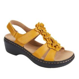 Summer New Women Sandals Fashion Ladies Solid Color Peep Toe Hook Loop Wedge Flower Shoes Outdoor Casual Comfy Female Footwear (Color: Yellow, size: 39)