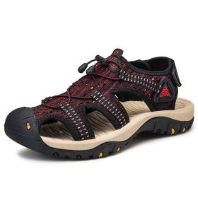 New Mesh Men Roman Sandals Soft Fisherman Summer Casual Shoes Water Men Beach Sandalias Water Fashion Outdoo Sneakers Size 39~48 (Color: Black red, size: 9.5)