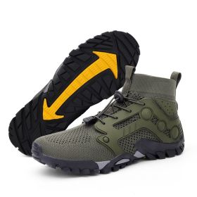 Outdoor Large Size Hiking Shoes Men's Lightweight High-top (Option: L2026 Army Green-46)